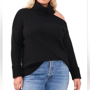 Cut Out Turtleneck Off Shoulder Sweater Stylish Black by 1.STATE Size XL